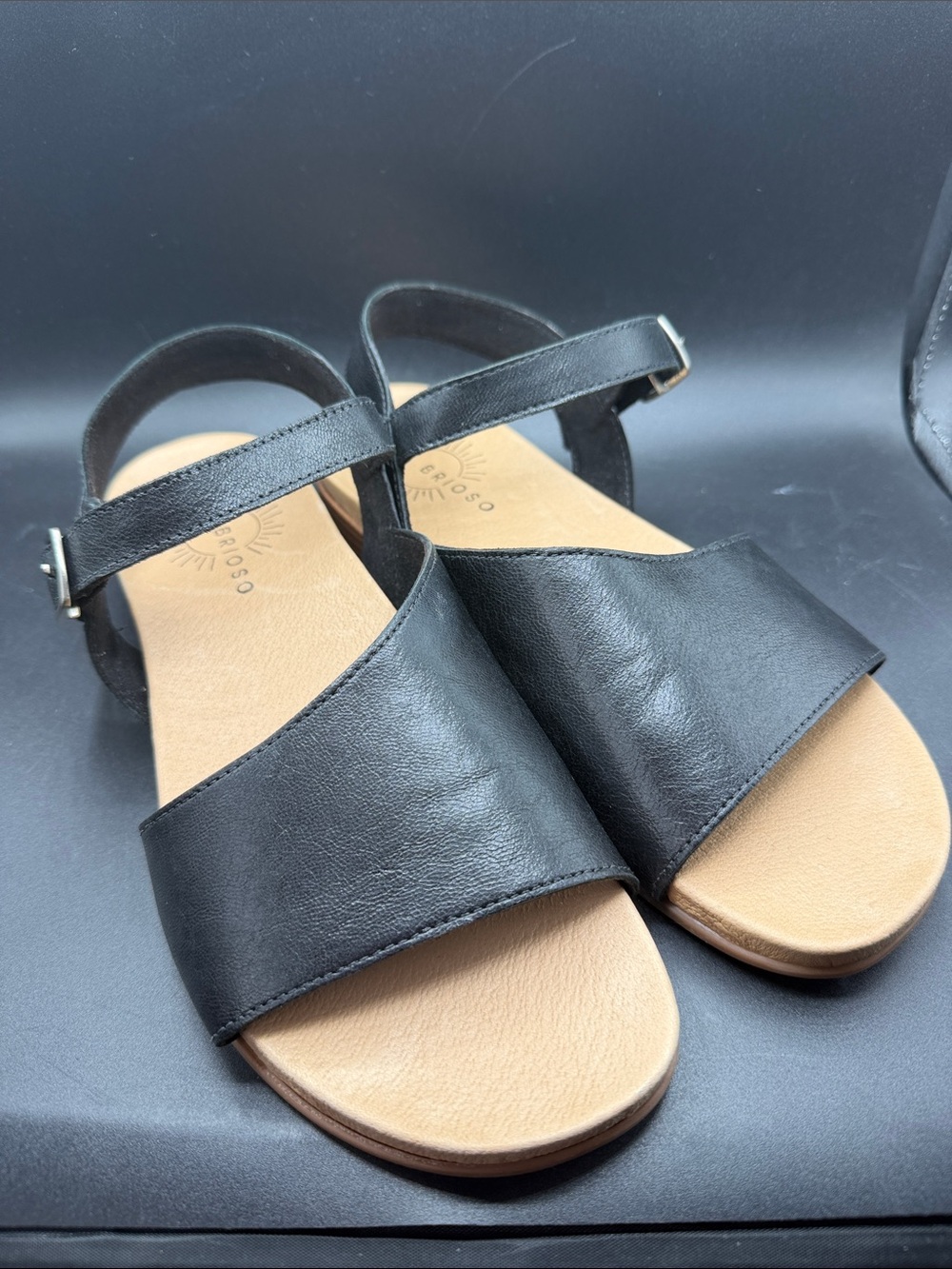 Black Brioso Women's Leather Slide Sandals with Ankle Strap